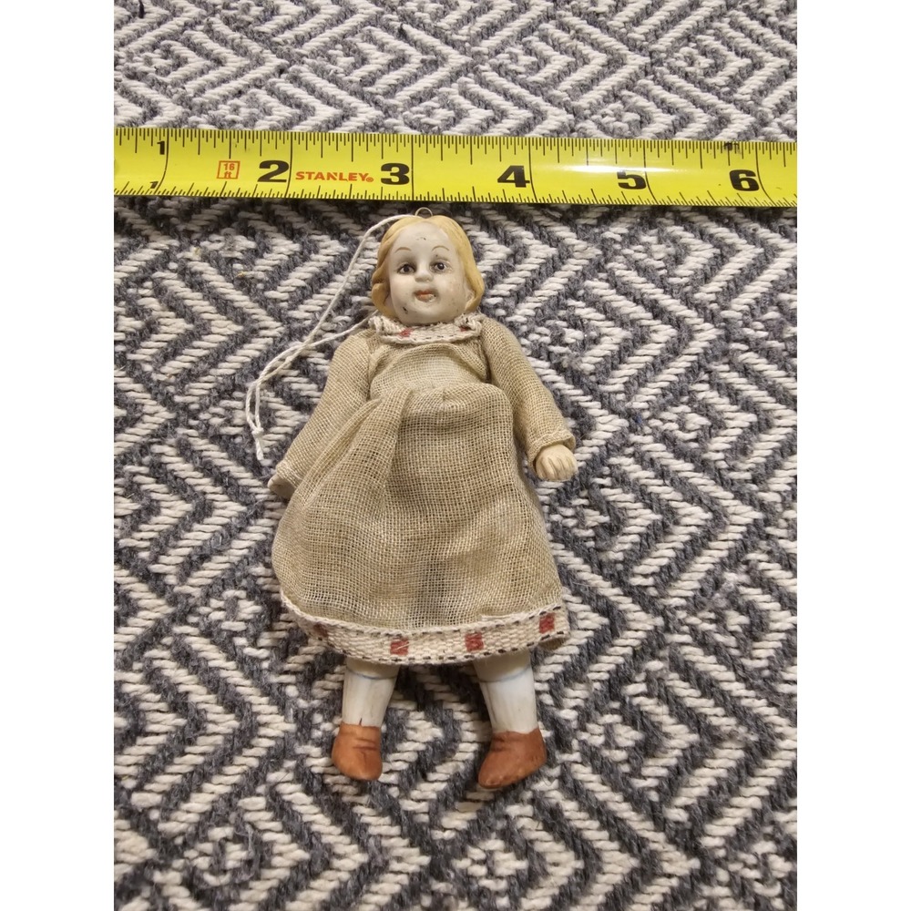 Dressed Doll Girl with Moveable Arms & Legs Ceramic Bisque Germany Ornament
